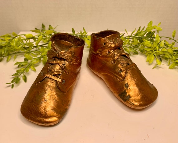 Vintage Mid Century Bronzed Baby Shoes 1940s - image 1