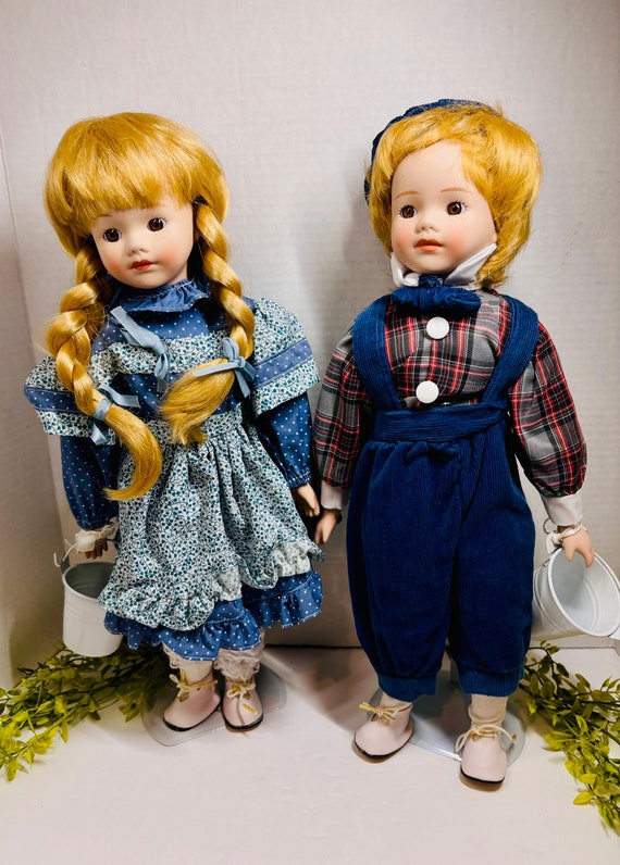 Vintage Porcelain Jack and Jill 1993 Doll Set Nursery Rhyme