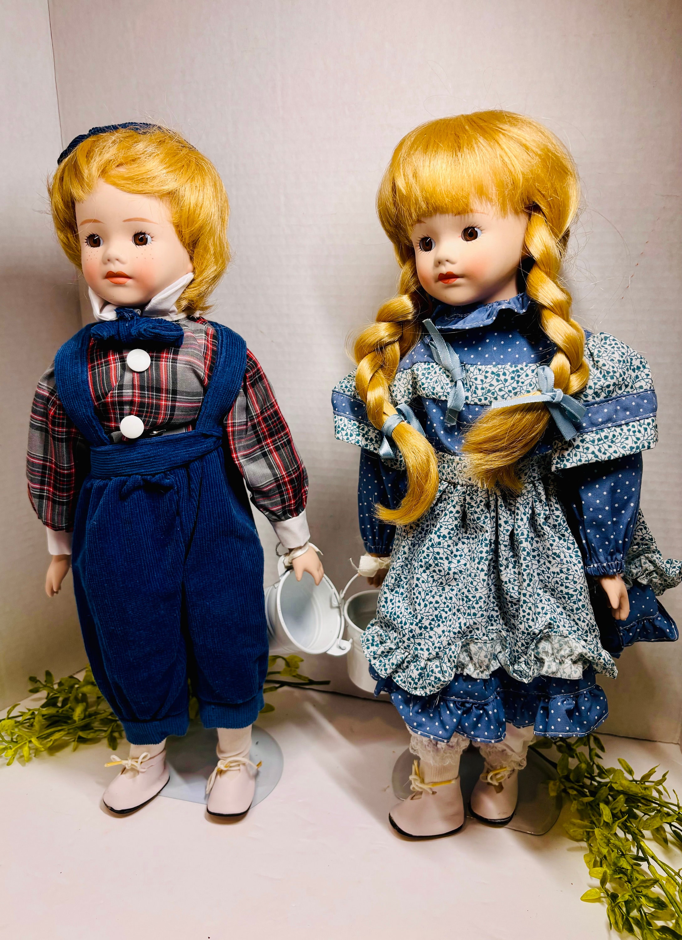 Vintage Porcelain Jack and Jill 1993 Doll Set Nursery Rhyme