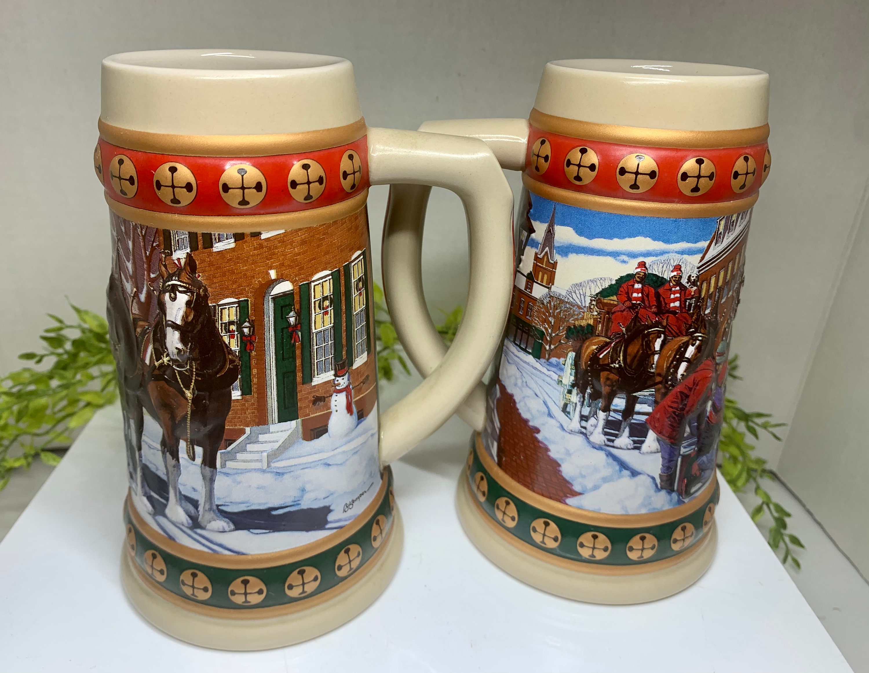 Two Vintage Budweiser Holiday Stein Collection Steins Etsy