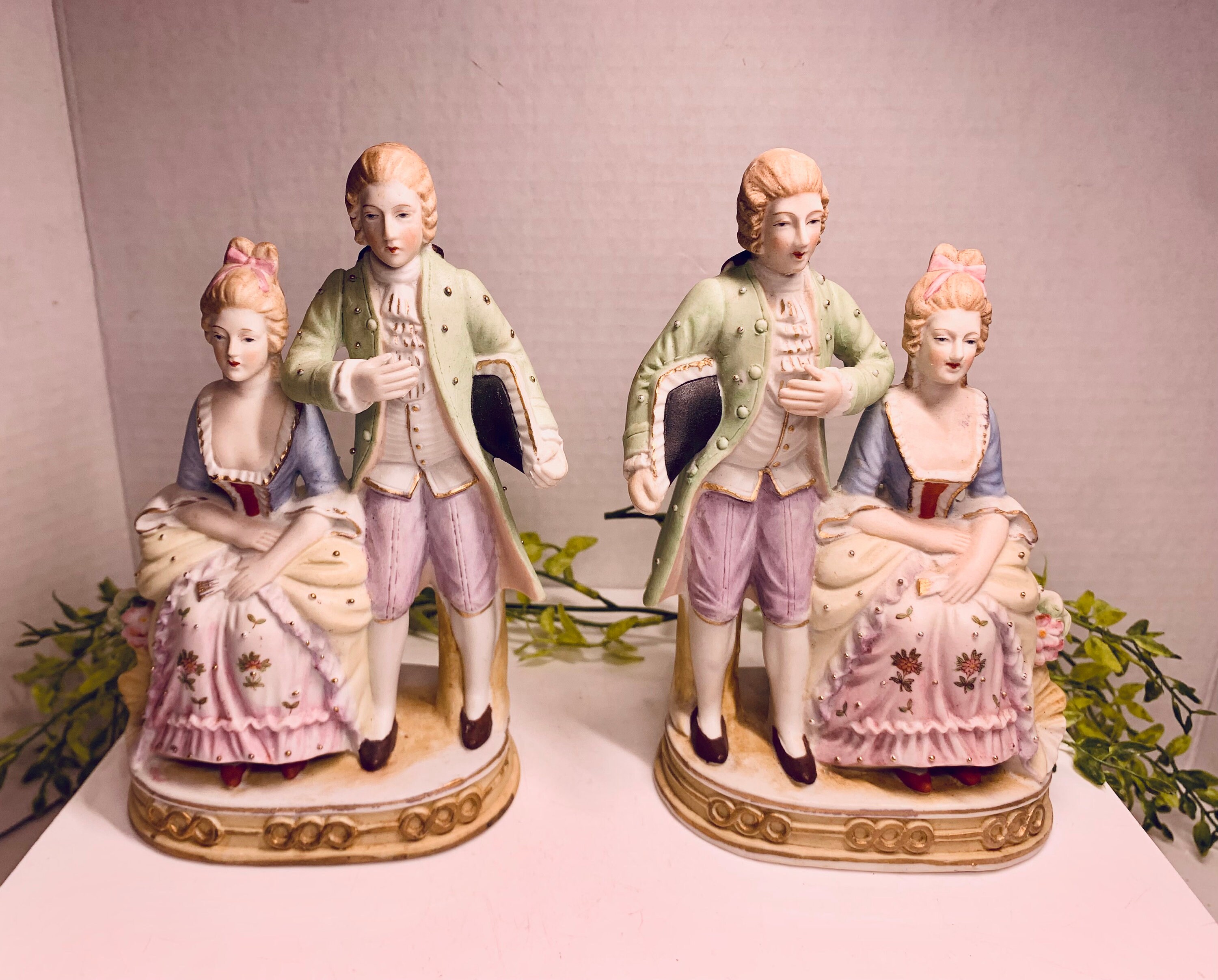 1950s Maruyama Occupied Japan Figurines Two Mantle Porcelain Colonial Couple's Figurines