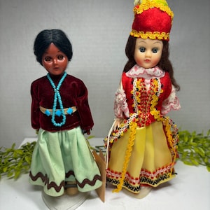 Vintage Ethnic Dolls Russian Doll and Carson American Indian Doll with Papoose Sleepy Eyes USA