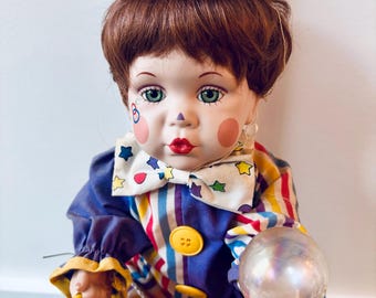 Vintage “The Littlest Clown” Knowls Ashton Drake Porcelain Doll Bubbles New With box