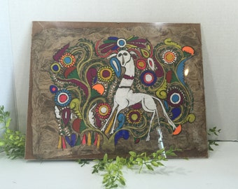 Folk Art Tree Bark Vintage Painting