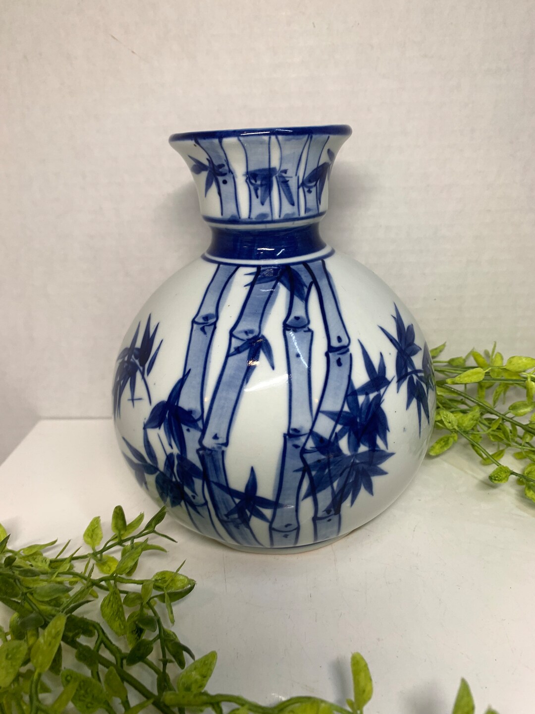 Vintage Blue and White Porcelain Vase Bamboo Pattern Asian Vase - Etsy