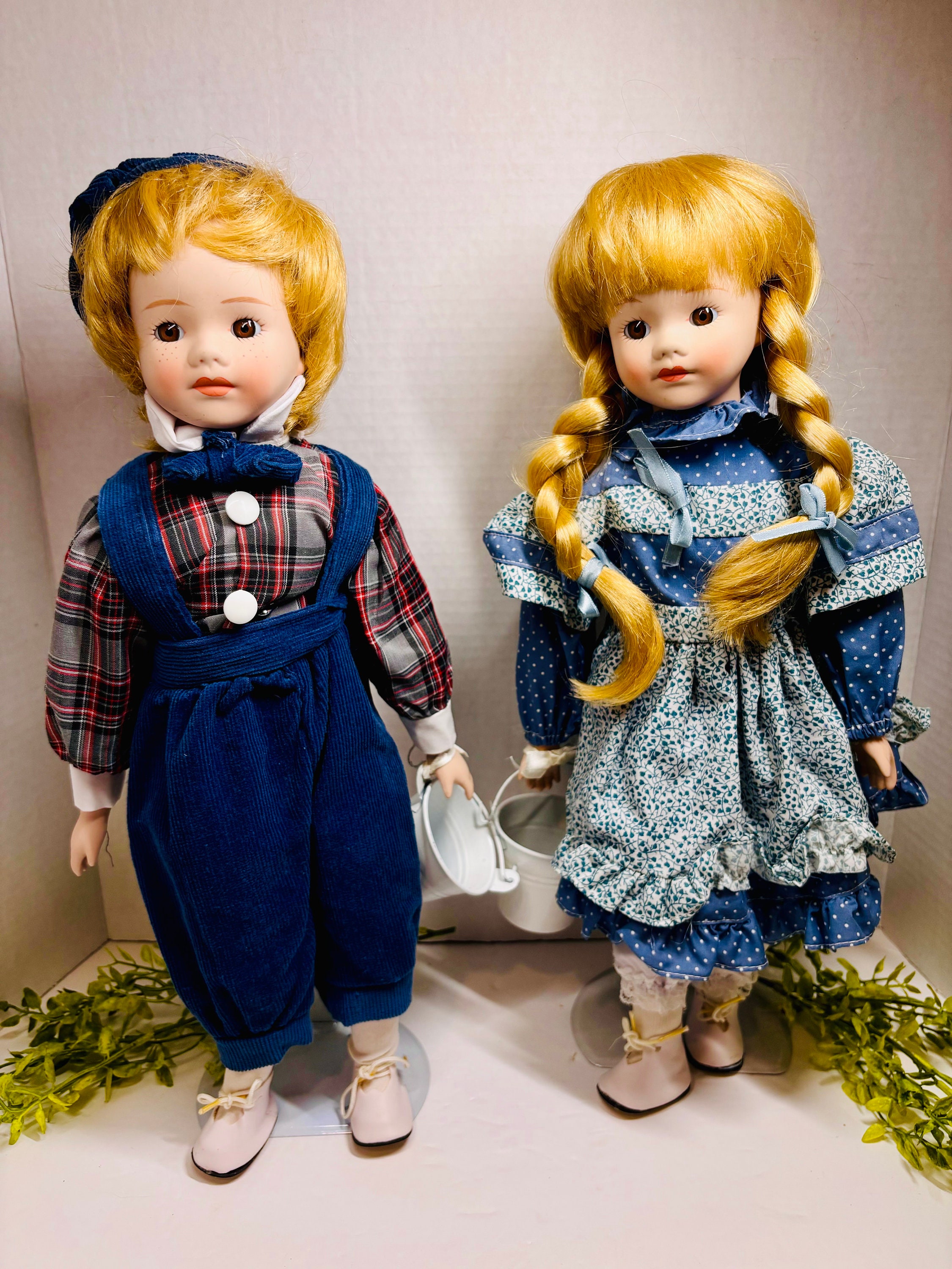Vintage Porcelain Jack and Jill 1993 Doll Set Nursery Rhyme