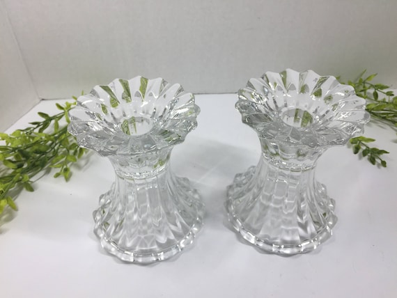 Vintage Glass Crystal Candlesticks scalloped edges