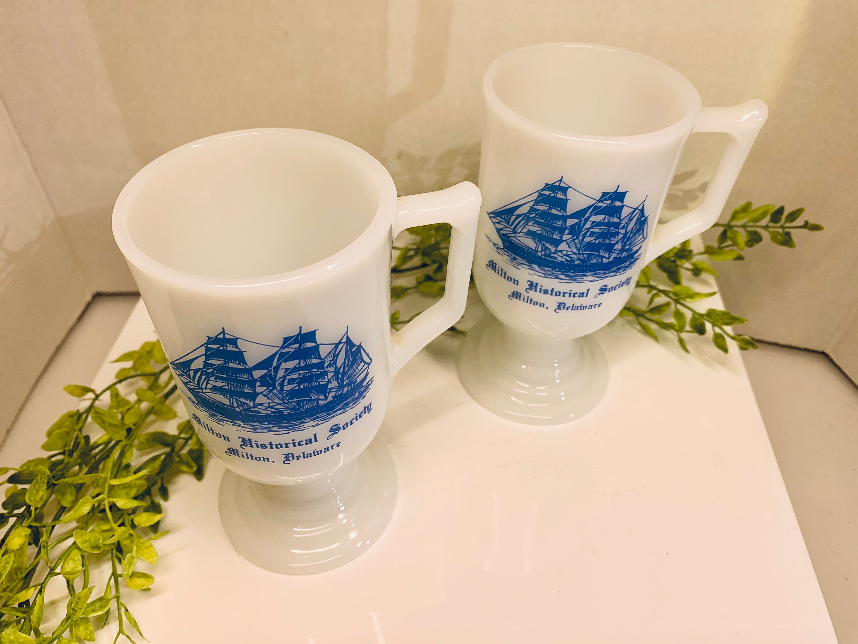 Milton Historical Society Milton Delaware Milk Glass Tea Mugs Etsy UK