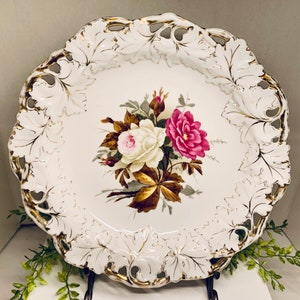 Antique Floral Porcelain German Platter Plate Hand Painted Large German Display Plate