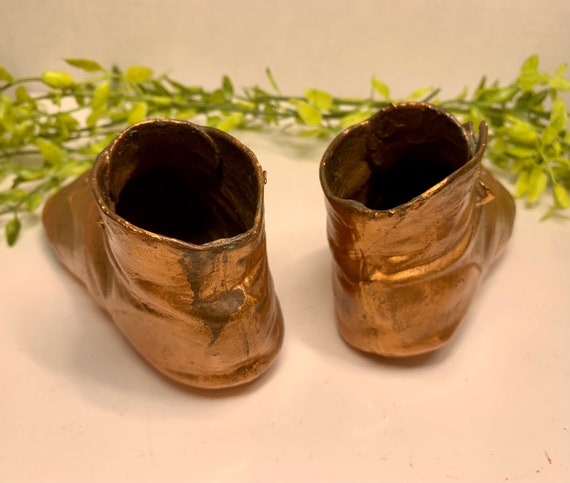 Vintage Mid Century Bronzed Baby Shoes 1940s - image 7