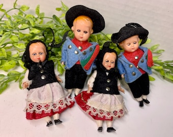 Vintage Celluloid Open Shut  Eyes Dolls Movable Limbs Set of Four