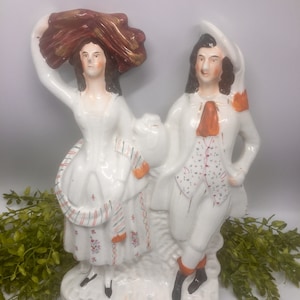 Large 19 century English Staffordshire porcelain wedding couple figurine antique