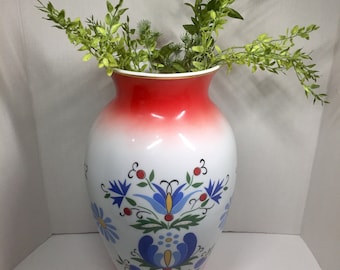 Lubiana Polish Porcelain Pottery Folk Art Design Extra Large Vase Vintage