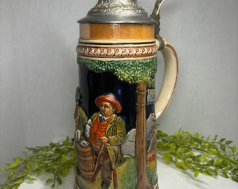 Vintage German Stein “Gott erhalt’s” “Hopfen U. Malz” Pewter Lid