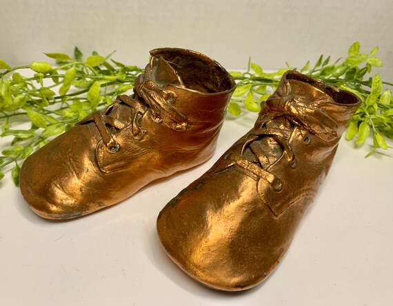 Vintage Mid Century Bronzed Baby Shoes 1940s - image 5