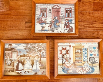 Nita Showers 1980’s Folk Art Framed Prints Vintage Prints