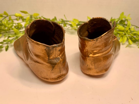 Vintage Mid Century Bronzed Baby Shoes 1940s - image 3