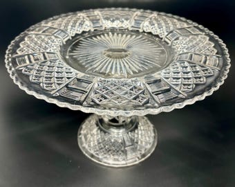 Vintage  Pressed Glass Medium Cake Stand Art Deco Style Tort Stand
