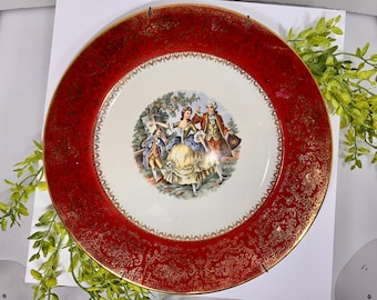 Vintage Imperial Salem China Plate, 23 Karat Gold, Victorian Lady Design