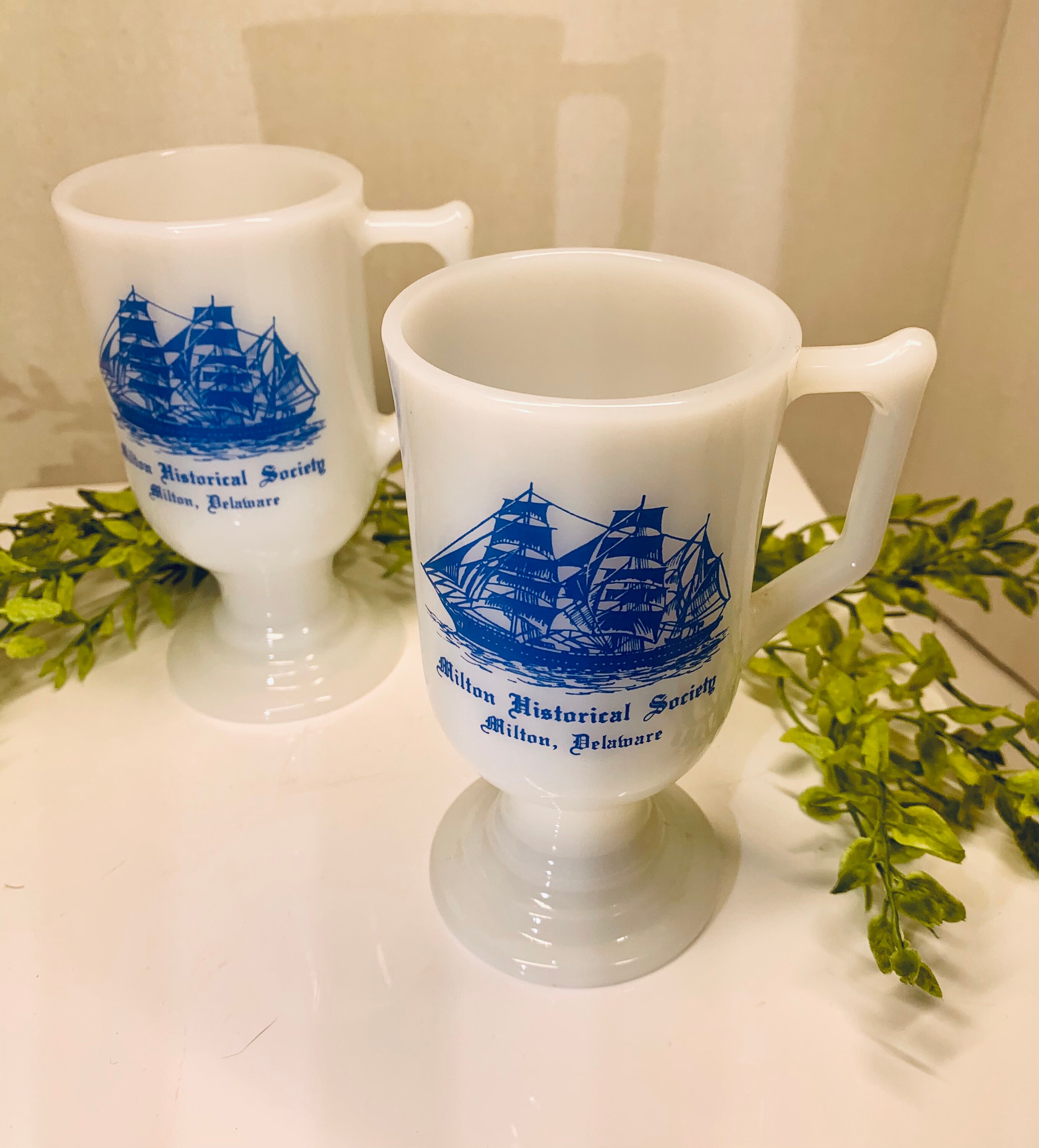 Milton Historical Society Milton Delaware Milk Glass Tea Mugs Etsy UK