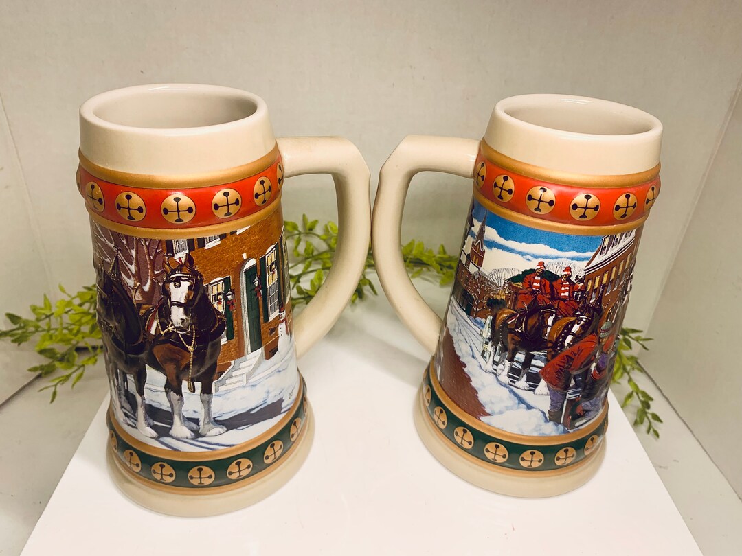 Two Vintage Budweiser Holiday Stein Collection Steins “ Hometown
