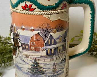 Vintage 1996 Budweiser Holiday Stein Handcrafted for Anheuser Busch Inc