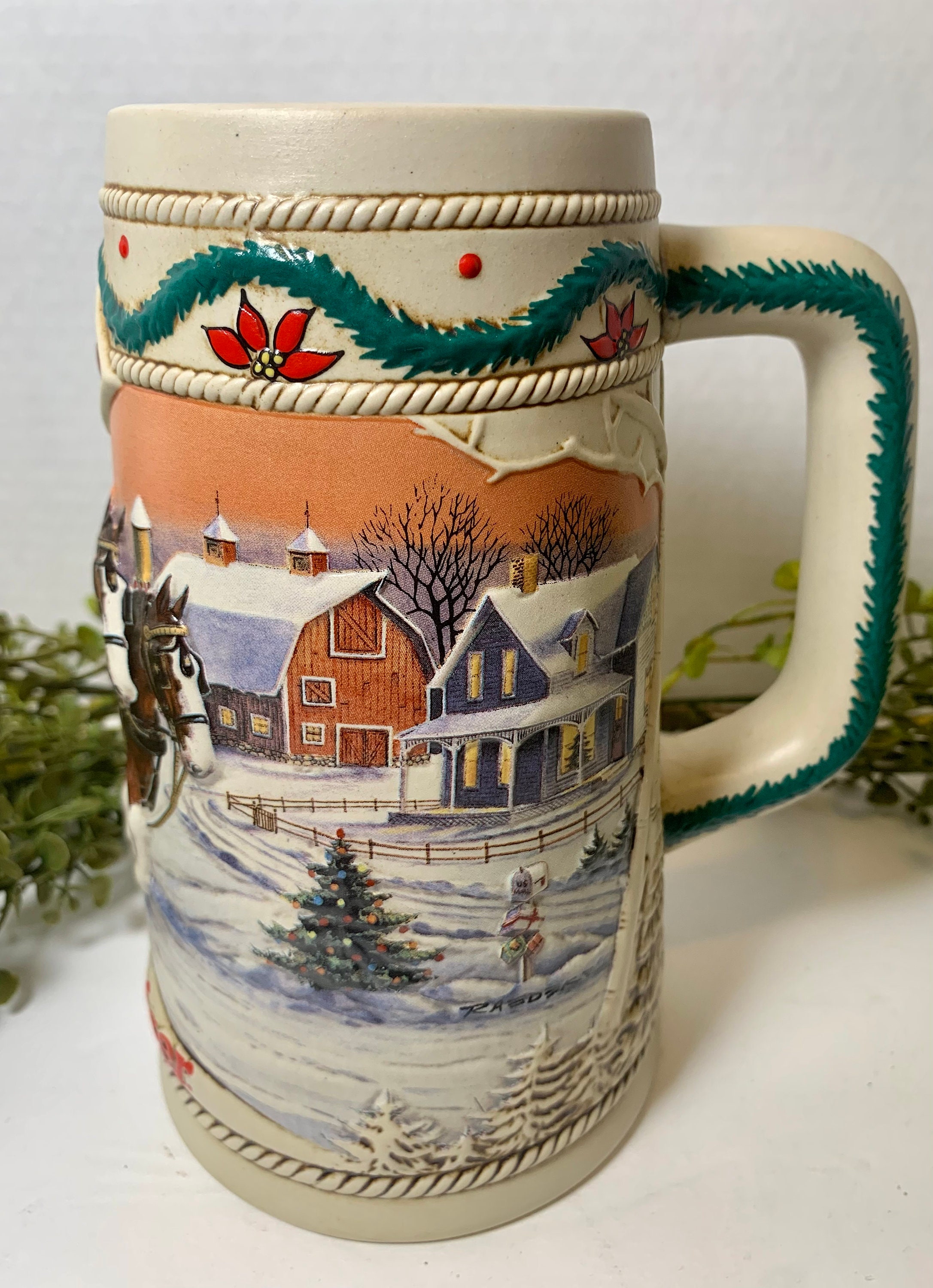 Vintage 1996 Budweiser Holiday Stein Handcrafted for Anheuser