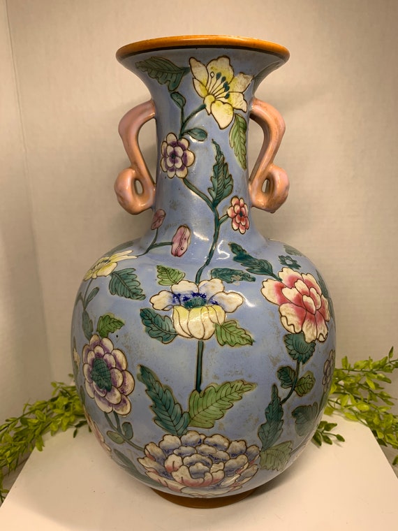Vintage Asian Chinese Vase Hand Painted With Blossom Flowers - Etsy