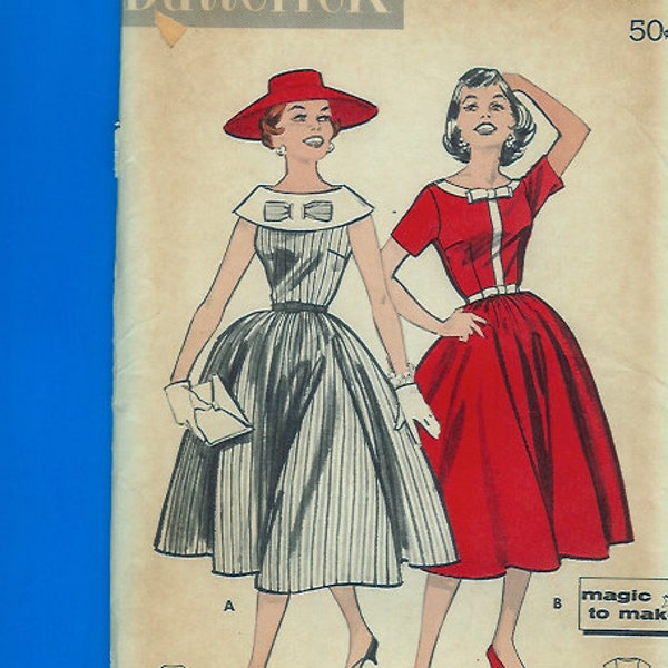 Vintage 1950s Ladies' / Misses' Full Skirt Dress Pattern Butterick 8408 Size 12 New FF