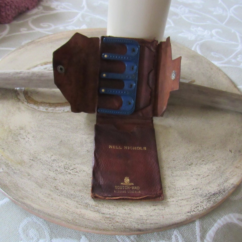 Antique Coin Holder Vintage Billfold Wales Scotch-Wad Genuine Leather Coin Purse Monogrammed Wallet Great Stage Prop