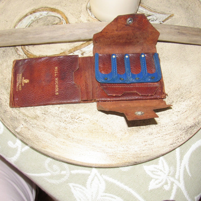 Antique Coin Holder Vintage Billfold Wales Scotch-Wad Genuine Leather Coin Purse Monogrammed Wallet Great Stage Prop