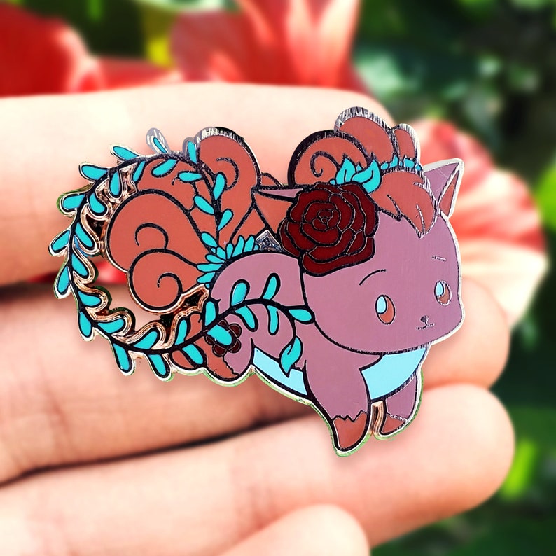 Rose Fox Hard Enamel Pin Fantasy Pin Animal Pin Fox Jewelry Kawaii Pin Fox Pin Fox Enamel Pin Enamel Jewelry Anime Enamel pin
