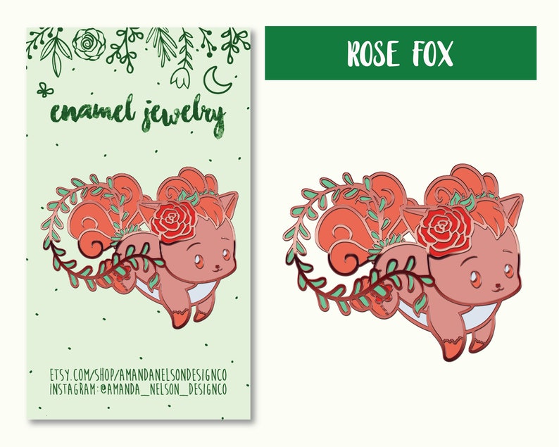 Rose Fox Hard Enamel Pin Fantasy Pin Animal Pin Fox Jewelry Kawaii Pin Fox Pin Fox Enamel Pin Enamel Jewelry Anime Enamel pin