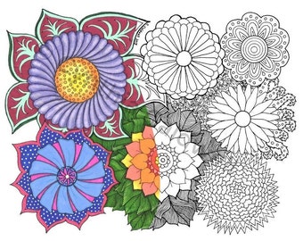 Flowers Doodle 2 Coloring Page Instant Download