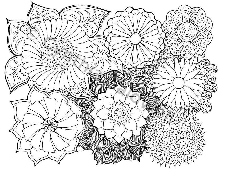 Flowers Doodle 2 Coloring Page Instant Download | Etsy