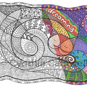 Zentangle Dreaming Cat Doodle Coloring Page Instant Download