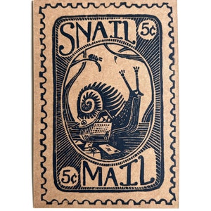 Postal Linocut de Snail Mail - Estacionaria - Arte Popular - Cottagecore