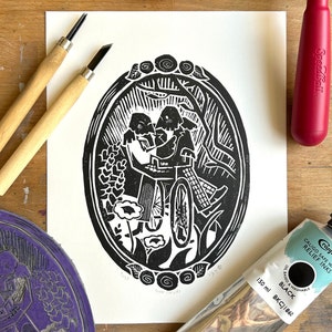 Queer Corvids Linocut Print - Queer - Gay - LGBTQ - Crows - Folk Art - Pride