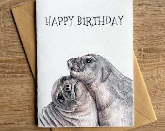 Seal Birthday Card | Hand-Drawn Animal Illustration, Funny Greeting Card