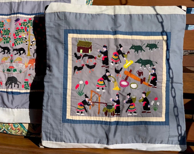 Hmong Embroidery Pillow Hmong Story Cloth Southeast Asian Etsy