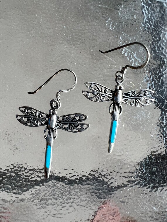 Dragonfly earrings, turquoise dragonfly, filigree… - image 1
