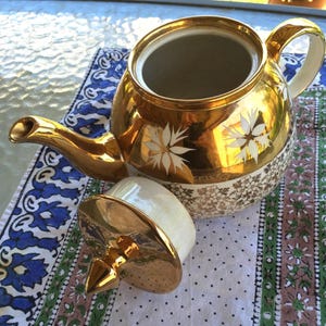 Vintage gold teapot, Gibsons Staffordshire England teapot, fine china tea pot, gold lusterware teapot, ceramic teapot, vintage Gibsons