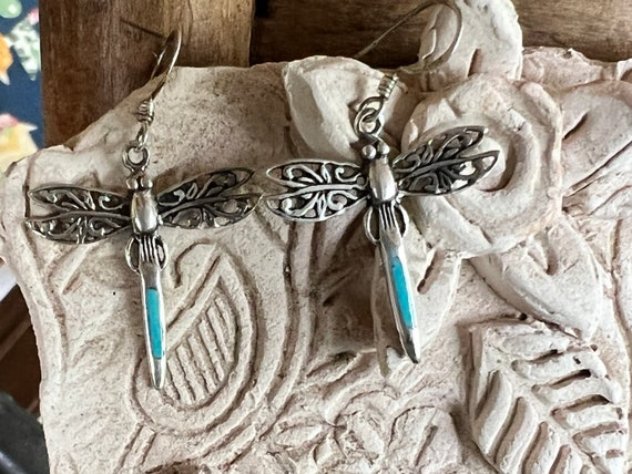 Dragonfly earrings, turquoise dragonfly, filigree… - image 7