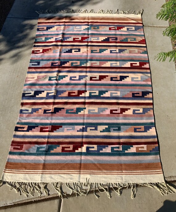Vintage Zapotec Rug Vintage Mexican Rug Wool Woven Rug Red Etsy