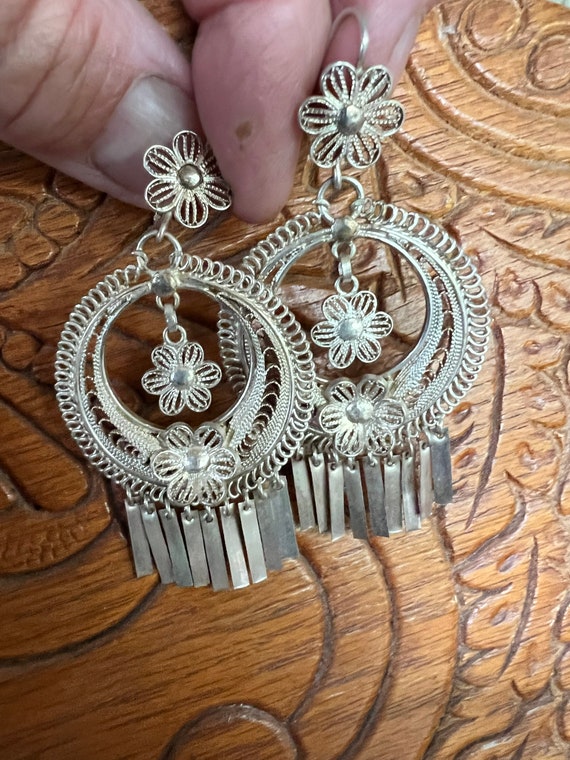 Mexican sterling silver filagree earrings, sterli… - image 8