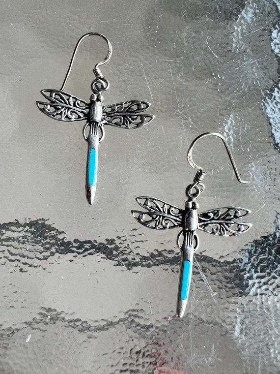 Dragonfly earrings, turquoise dragonfly, filigree… - image 10