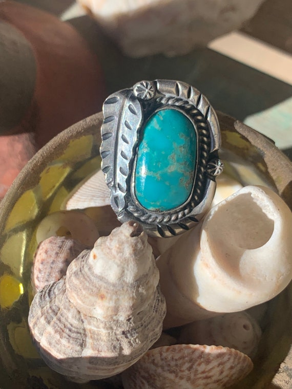 Native American Turquoise Ring, Vintage Navajo Ring, Size 8 3/4