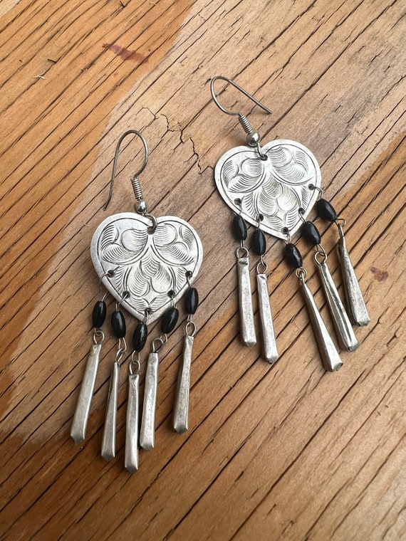 Dangling heart earrings, vintage stamped silver h… - image 8