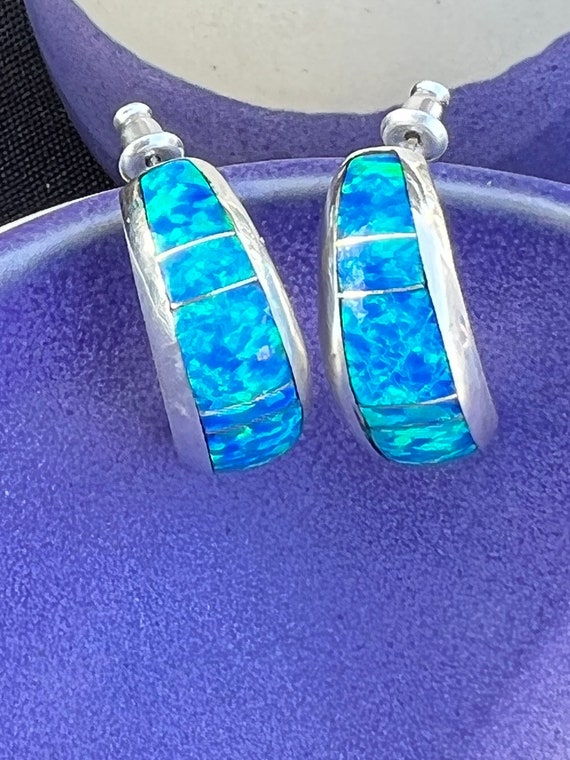 Blue opal earrings, sterling silver and opal, Con… - image 1