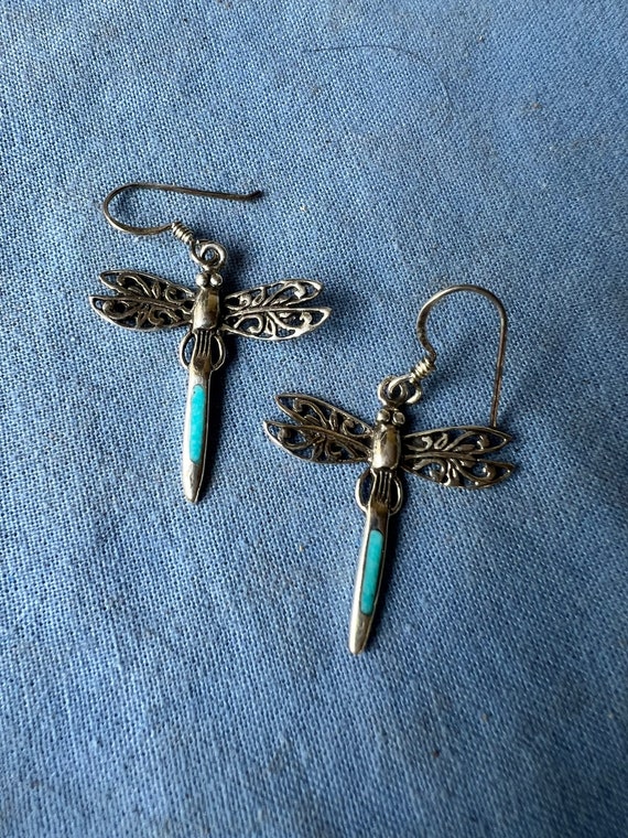 Dragonfly earrings, turquoise dragonfly, filigree… - image 5